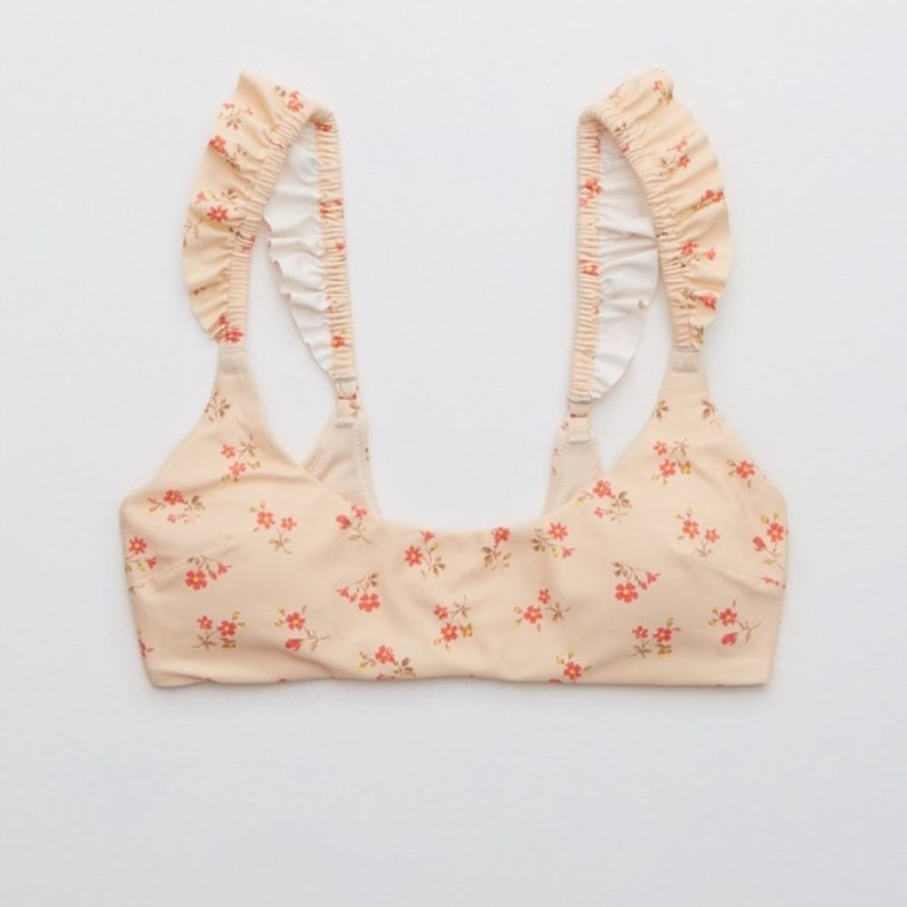 NWOT Aerie ruffle scoop bikini top L